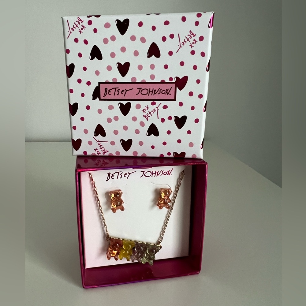 Betsey Johnson Valentines Gummy Bear Earrings and Necklace set